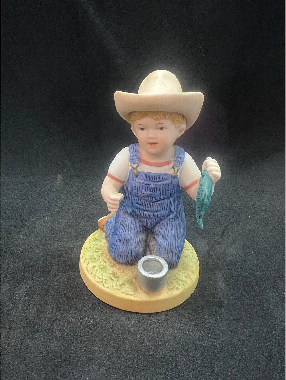 Vintage Homco Denim Days Ceramic Figurine Boy with Fish and Animals 1985